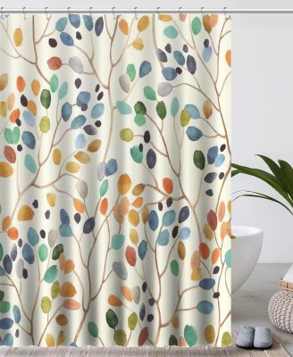 Floral Shower Curtain for Bathroom, Colorful Leaves Curtain Bathroom Decoration, Shower Curtain Set with Curtain Hooks