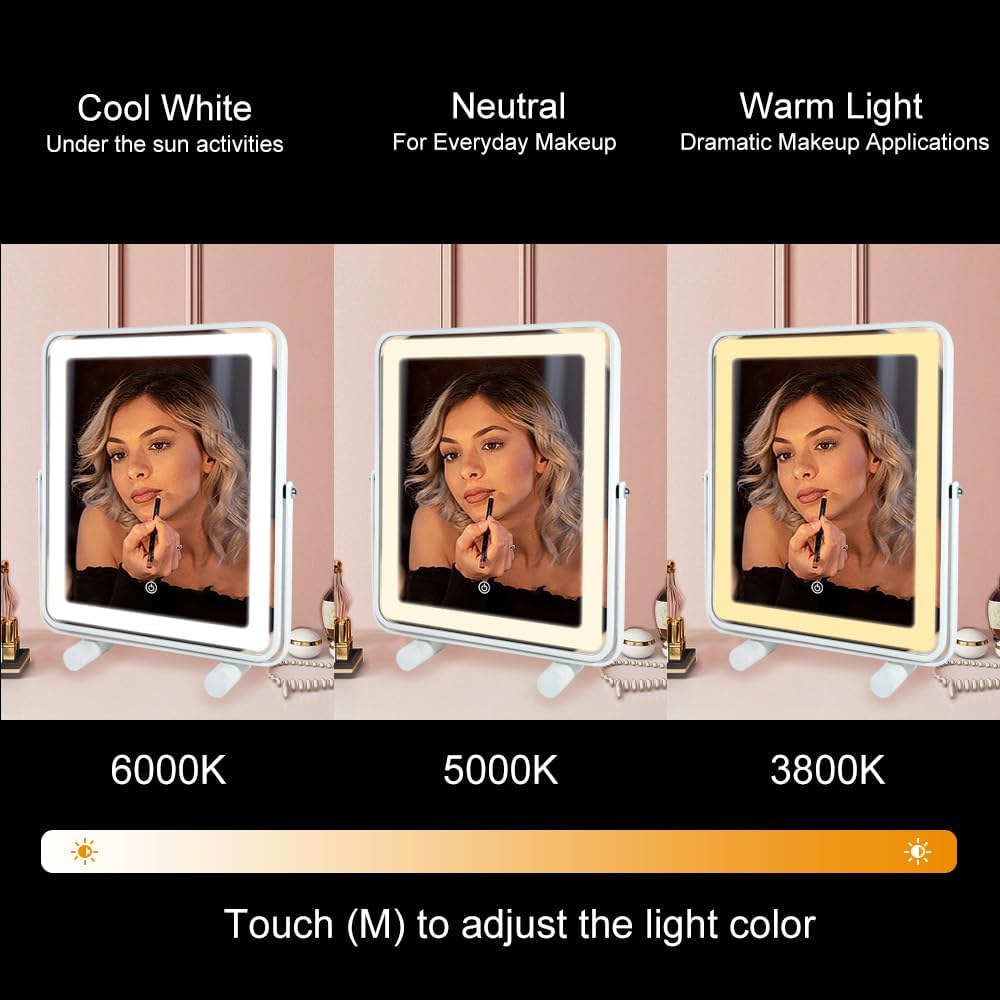 Makeup Vanity Mirror with Lights,13" Large Hollywood LED Lighted Make up Mirror for Bedroom Tabletop,Three Color Lighting Modes,Smart Touch Control, 360°Rotation - Image 3
