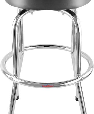 Ruedamann 29" H Swivel Bar Stool, Black Leatherette Padded Seat, Chrome Frame, Holds Up to 300 lbs, Shop Stool for Kitchen, Home Bar