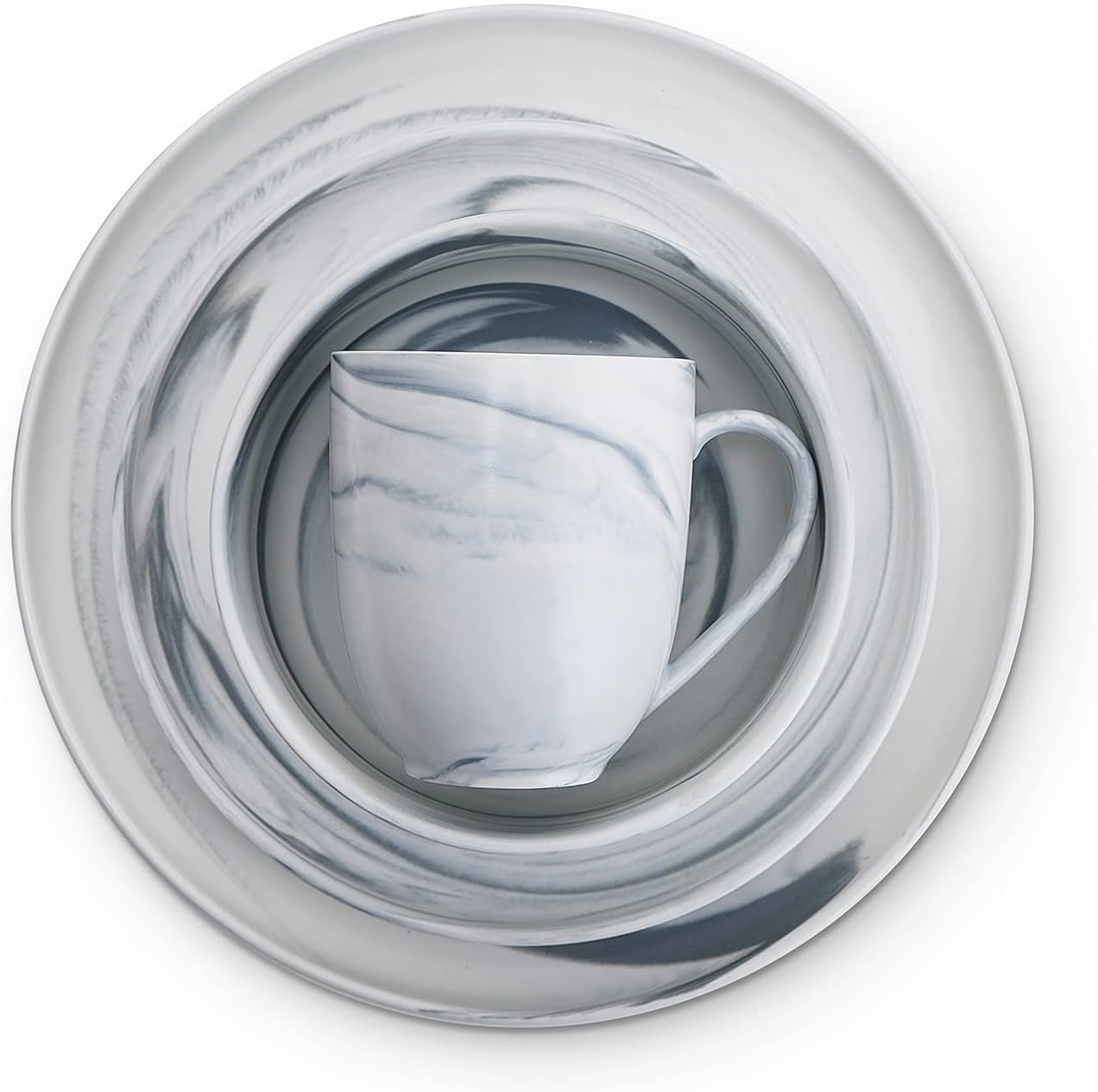 Stone Lain Porcelain 32 Piece Dinnerware Set, Cool Gray Swirl, Marble Design - Image 9