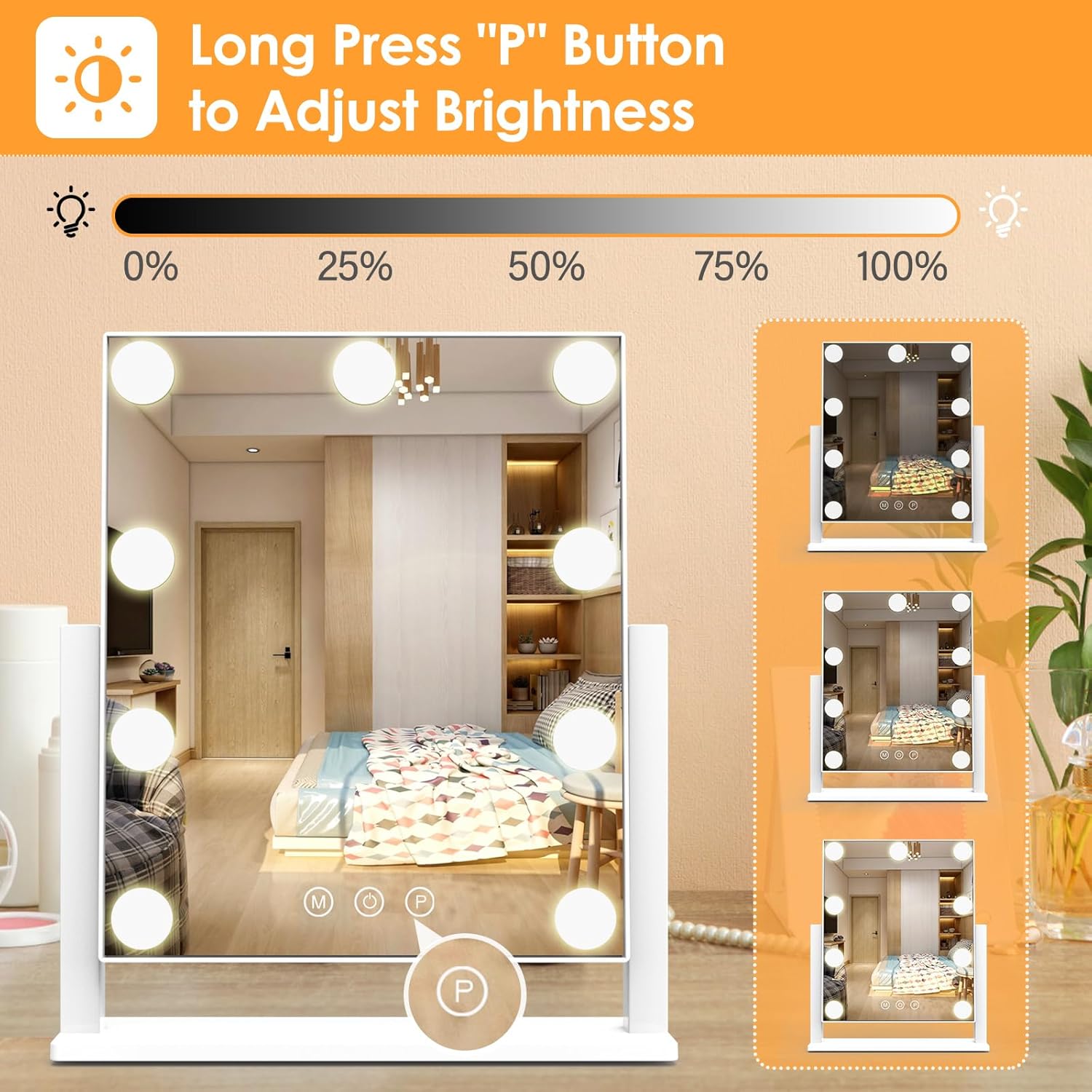 Vanity Mirror with Lights, Hollywood Lighted Makeup Mirror with 3 Color Lighting Modes and 9 Dimmable Bulbs, Detachable 5X Magnification, Smart Touch Control, 360°Rotation, White - Image 3